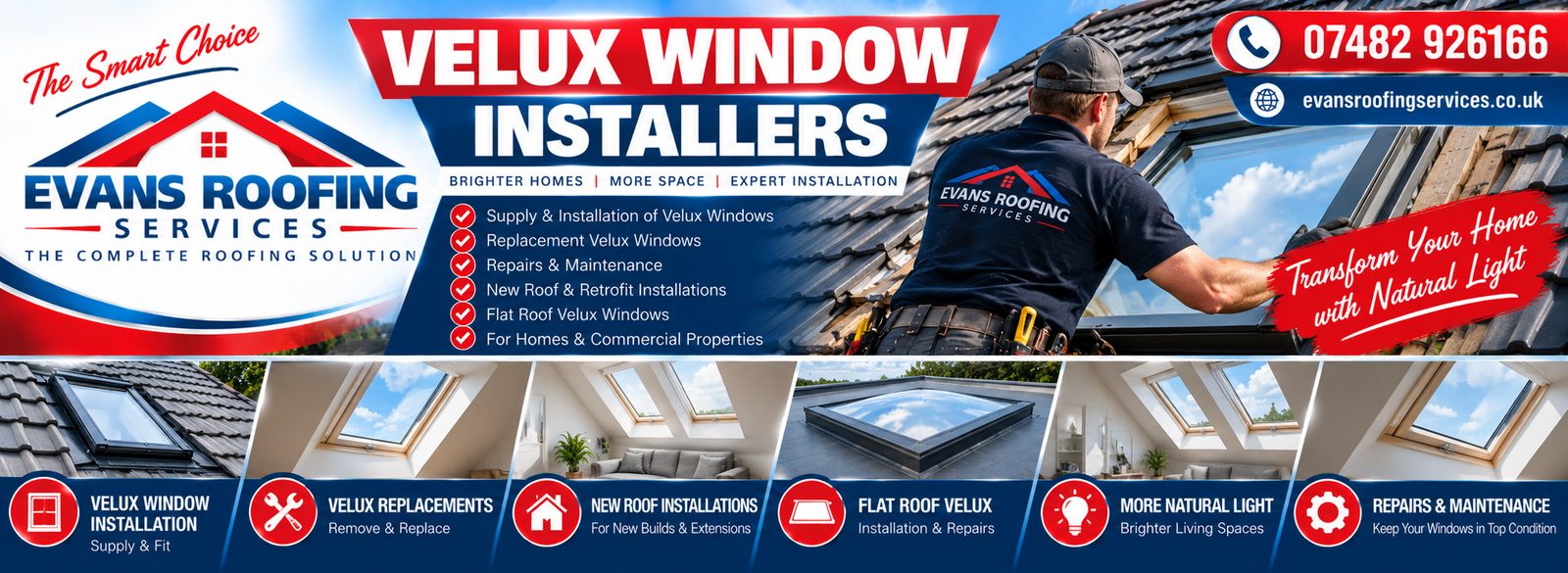Evans Roofing Services VELUX window installation banner